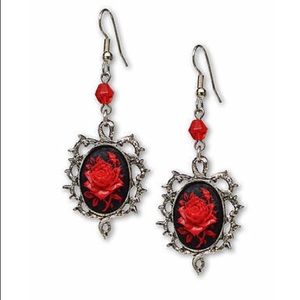 Gothic Red Rose Cameo Dangly Earrings 🌹